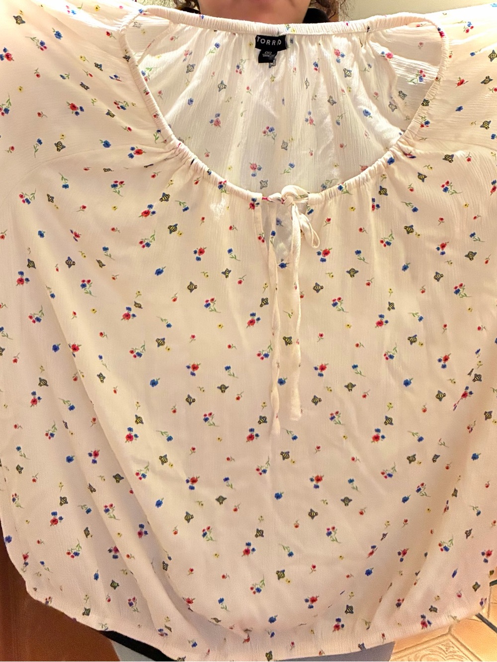 torrid Cream Floral Tie-Front Peasant Blouse